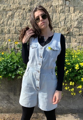 VINTAGE 80S JEP'S LIGHT BLUE DENIM SHORT DUNGAREES