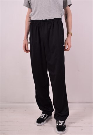 FILA MENS VINTAGE TRACKSUIT TROUSERS W38 L32 BLACK 90S
