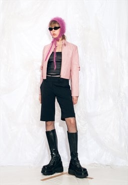 Vintage Y2K Leather Racing Jacket in Pink by Isaco