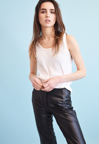 90'S RETRO NEUTRAL RIBBED KNIT MOMS CROP TANK TOP