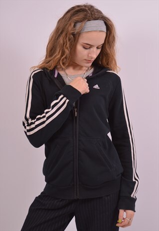 ADIDAS WOMENS VINTAGE HOODIE SWEATER XS BLACK 90S