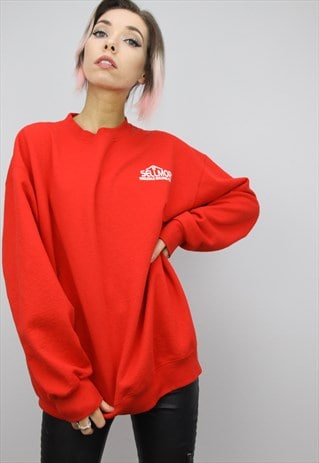 RETRO VINTAGE 90S OVERSIZED PLAIN RED SWEATER SWEATERSHIRT