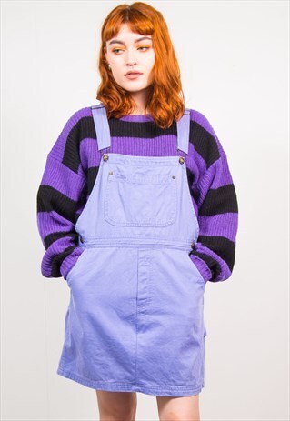 VINTAGE 90'S PURPLE DENIM MINI PINAFORE DRESS