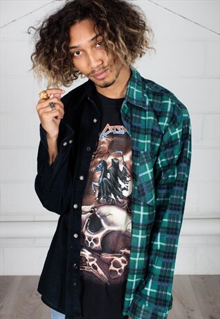 VINTAGE CORDUROY CHECKED FLANNEL RECONSTRUCTED UNISEX SHIRT