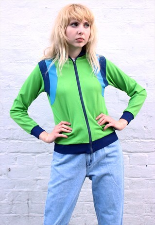 VINTAGE 70S GREEN SPORTS TRACK TOP