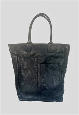 80's Black Leather Patchwork Vintage Shopper Ladies Bag