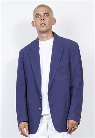 VINTAGE 90'S VERSACE LOGO OVERSIZED INDIGO BLAZER