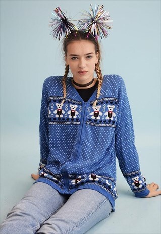 VINTAGE 90S FAIR ISLE BEAR PATTERN KNIT CHRISTMAS JUMPER