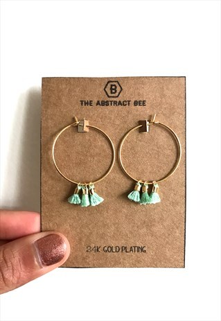 JADE MINI TASSEL GOLD HOOPS