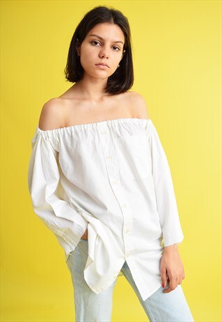 VINTAGE 80'S CUSTOMIZED OFF-SHOULDER BESPOKE SHIRT TOP