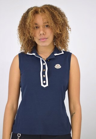 VINTAGE 90S MONCLER NAVY POLO TANK TOP