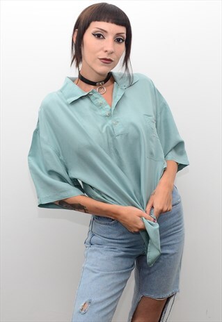VINTAGE 90'S GENUINE SILK DUCK EGG OVERSIZED SHIRT