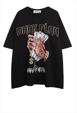 Money print t-shirt Dark plan tee retro rapper top in black