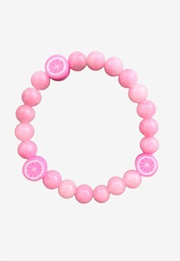 Fruity Lemons Pink Jade Beaded Gemstone Fun Fashion Bracelet