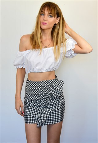 VINTAGE WHITE OFF THE SHOULDER BANDEAU CROP TOP