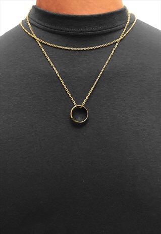 24" RING PENDANT LAYER NECKLACE CHAIN - GOLD