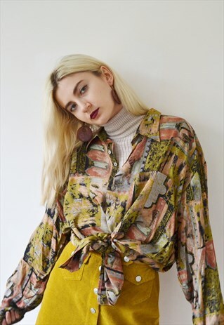 VINTAGE PATTERN SHIRT PRINT BLOUSE TOP