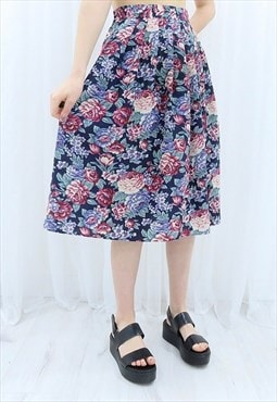 80s Vintage Multicoloured Floral Midi Skirt (Size M/L)