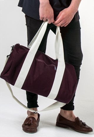 SHOULDER BARREL HOLDALL BACKPACK BAG - MAROON RED/OFF WHITE