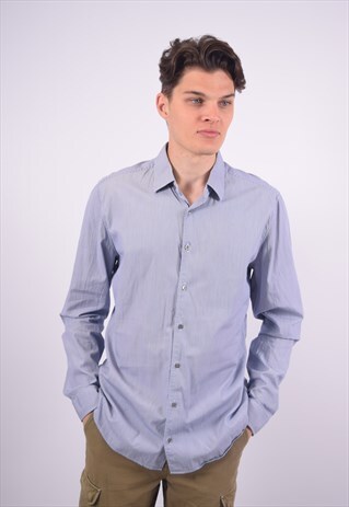 VINTAGE GUCCI SHIRT SLIM FIT STRIPES BLUE