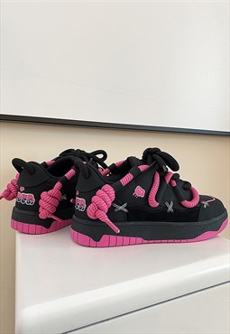 Chunky sole slater shoes pink finish platform trainers black