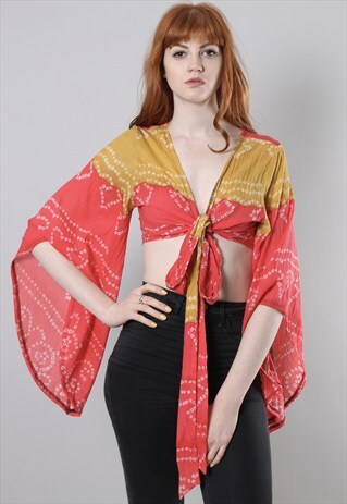 VINTAGE 90S PATTERNED FESTIVAL TIE CROP TOP