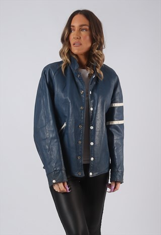 RARE LEATHER JACKET BOMBER OVERSIZED VARSITY UK 14 (HKCR)