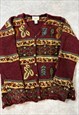 VINTAGE KNITTED CARDIGAN FLOWER PATTERNED CHUNKY SWEATER