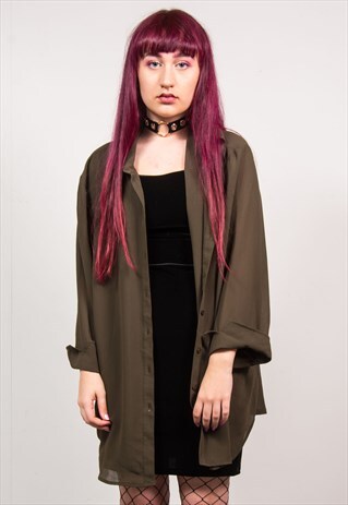 VINTAGE 90'S OLIVE GREEN SHEER OVERSIZED SHIRT BLOUSE