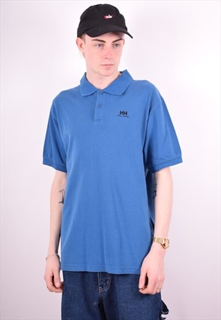 HELLY HANSEN MENS VINTAGE POLO SHIRT LARGE BLUE 90'S