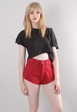 VINTAGE 90S LEVI'S RED DENIM CUT OFF SHORTS