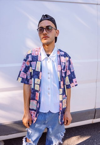 VINTAGE DOUBLE CLOSURE ABSTRACT PATTERNED COLORFUL SHIRT