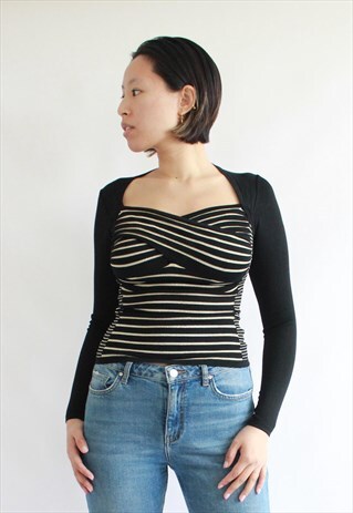 BLACK AND GOLD STRIPPED LONG SLEVEE TOP