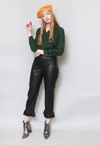 VINTAGE 1970'S FOREST GREEN SILK PRINTED SHIRT