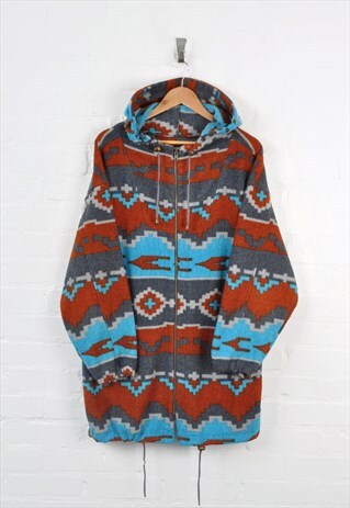 Vintage Aztec Patterned Fleece Hooded Jacket Ladies Medium