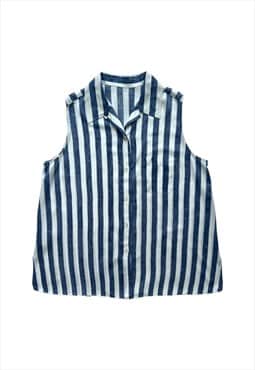Vintage Top Sleeveless button up shirt blue white stripy