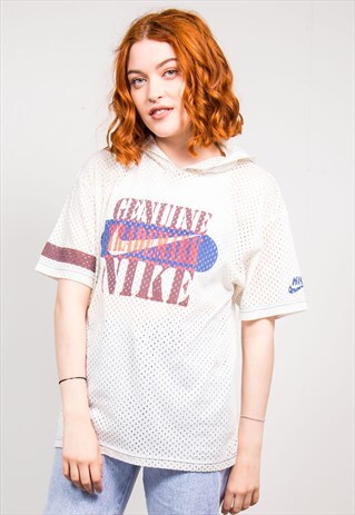 VINTAGE 90'S NIKE CREAM MESH HOODED TOP JERSEY