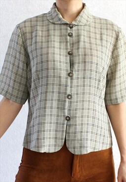 Vintage Blouse Short Sleeves Grid B204 Short Top