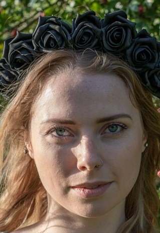 BLACK ROSE CROWN, FLOWER HEADBAND, FESTIVAL CROWN