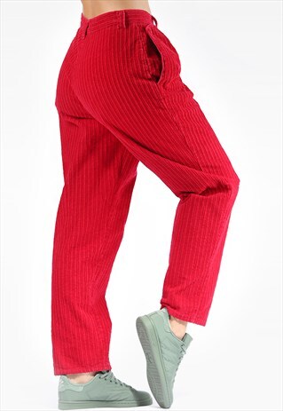 RED TAPERED CORDUROY PANTS