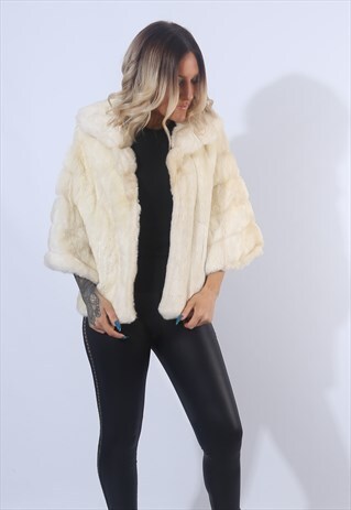 FAUX FUR COAT JACKET SHORT VINTAGE UK 14 (EJAM)