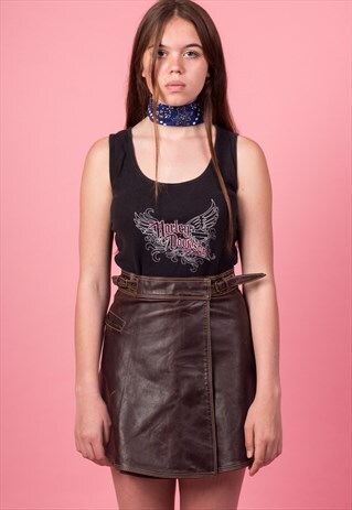 BROWN LEATHER WRAP SKIRT