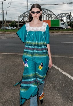 90's Vintage comfort cute maxi dress in green