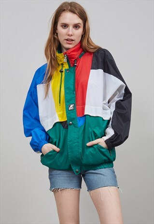 VINTAGE 1980'S MULTI COLOURED OVERSIZED K-WAY SPORTS ANORAK