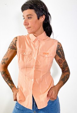 Vintage 90s vichy orange sleeveless shirt 