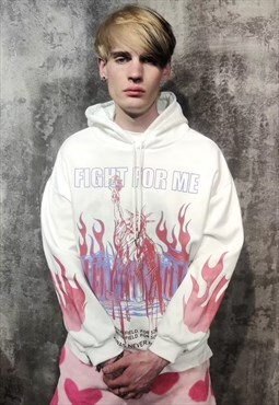 Flame print hoodie American liberty pullover in white