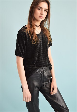 90'S RETRO GRUNGE VELVET OVERSIZED T-SHIRT BLOUSE TOP