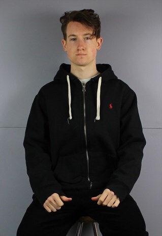 VINTAGE POLO RALPH LAUREN HOODIE IN NAVY BLUE WITH EMBROIDE
