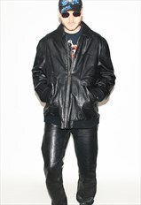 Vintage 90s biker leather jacket in black