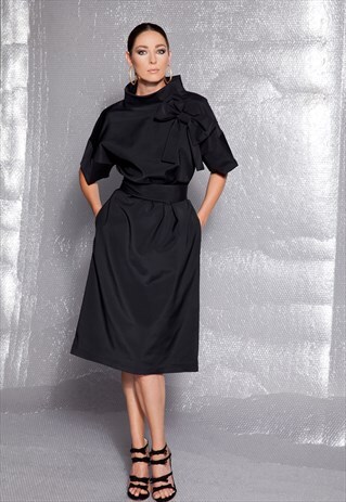 BLACK MAXI DRESS/ ELEGANT DRESS/ MIDI DRESS/ PARTY DRESS
